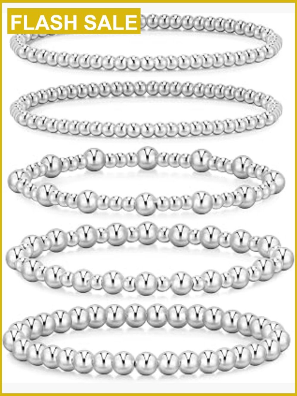 14K Gold Plated Beaded Stretch Bracelet Set Stackable with Lobster Claw Clasp